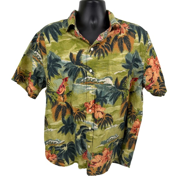 Caribbean Blues Other - Caribbean Blues Mens XL Tropical Hawaiian Shirt Palm Tree Hibiscus Print Linen
